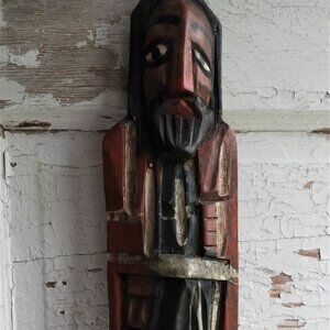 Vintage Mexican Folk Art Log Bark Santo Wood Carving